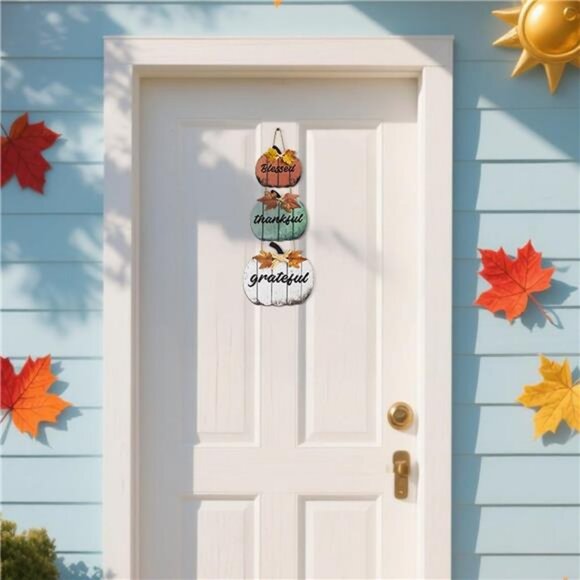 Thanksgiving Fall Decorations for Home, Wooden Hanging Pumpkin Fall Front Door - Picture 7 of 8